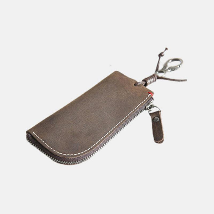 Men Genuine Leather Cowhide Mini Easy Carry Hanging Car Key Bag Keychain Wallet - Trendha