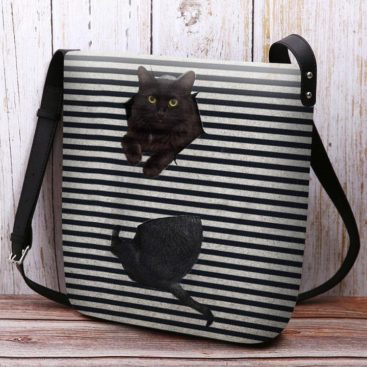 Women Felt Cute Casual 3D Cartoon Cat Stripes Pattern Crossbody Bag Shoulder Bag - Trendha
