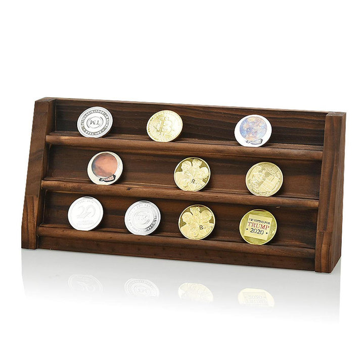 Wooden Challenge Collectible Coin Holder Display Rack Stand Case Shelf Decorations - Trendha