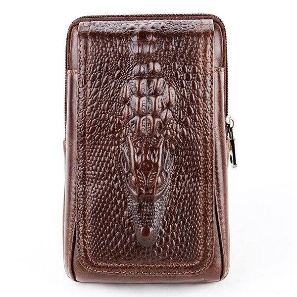 Croc Embossed Leather 6in Phone Pouch Belt Hip Bum Bag for Men - Trendha