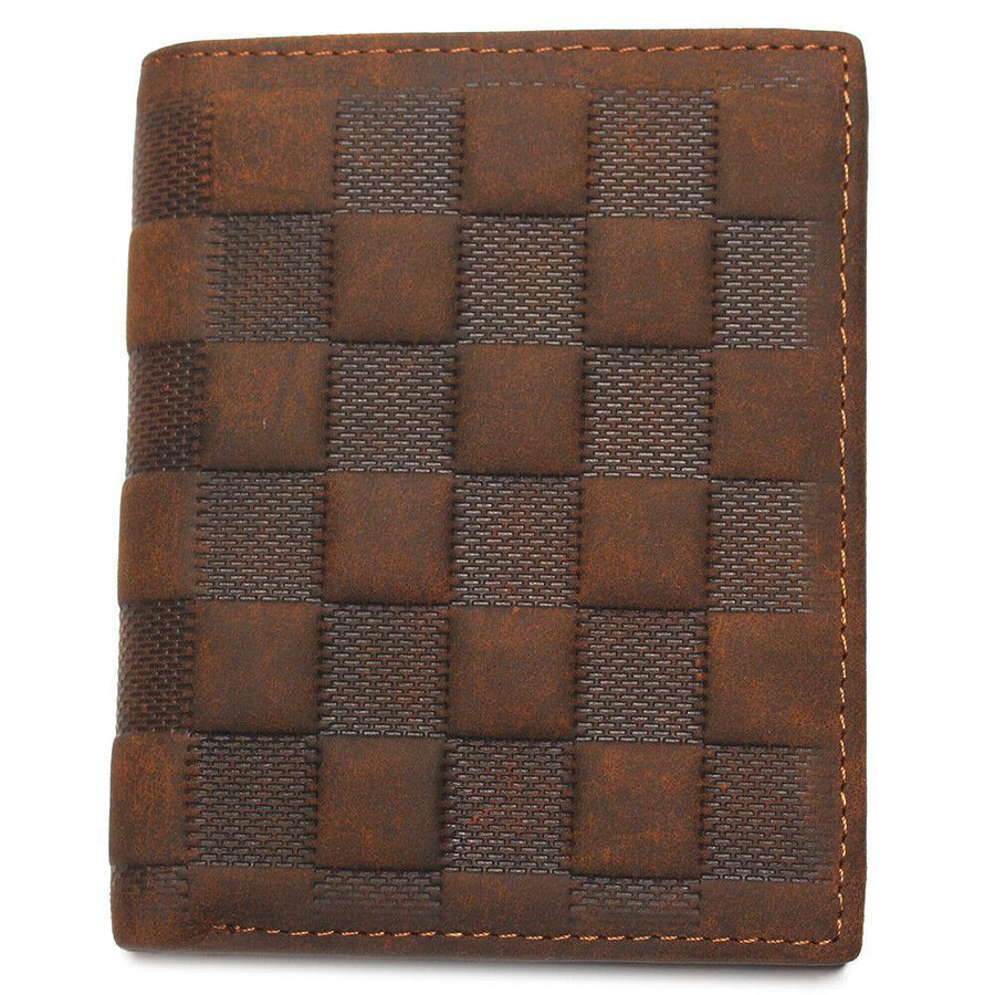 Men Genuine Leather Plaid Pattern RFID Anti-theft Personality Leather Wallet - Trendha