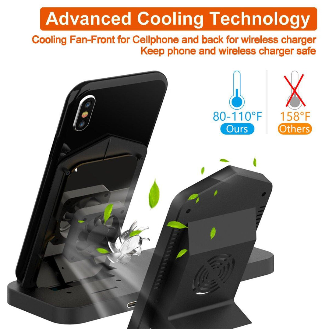 3 in 1 Qi Wireless Fast Charger Stand with Cooling Fan for iPhone Apple Watch Airpods - Trendha