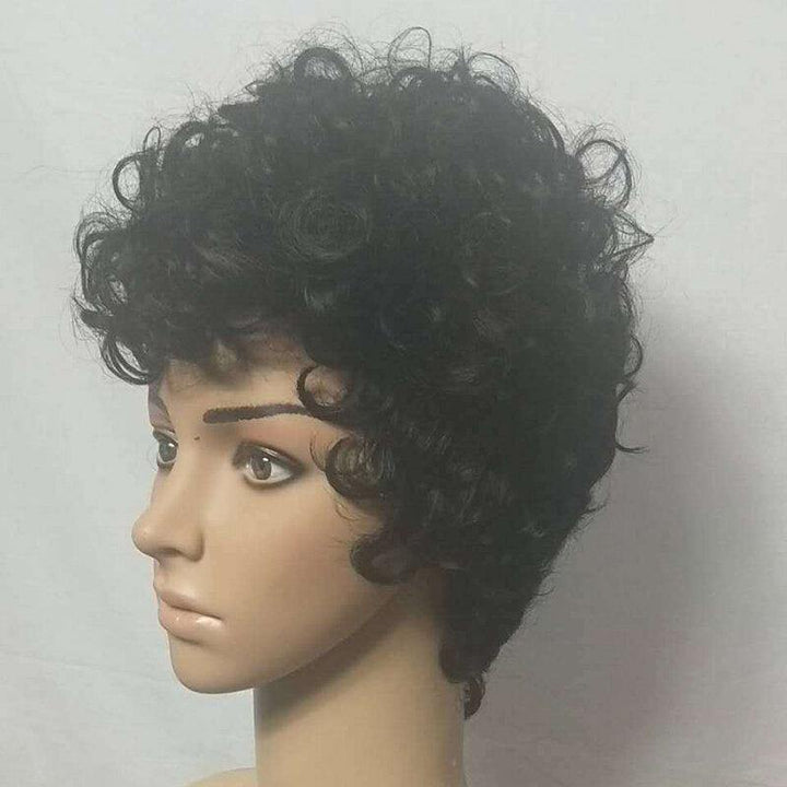Black Ultra Short Curly Hair High Temperature Fiber Soft Afro Small Curly Wigs - Trendha