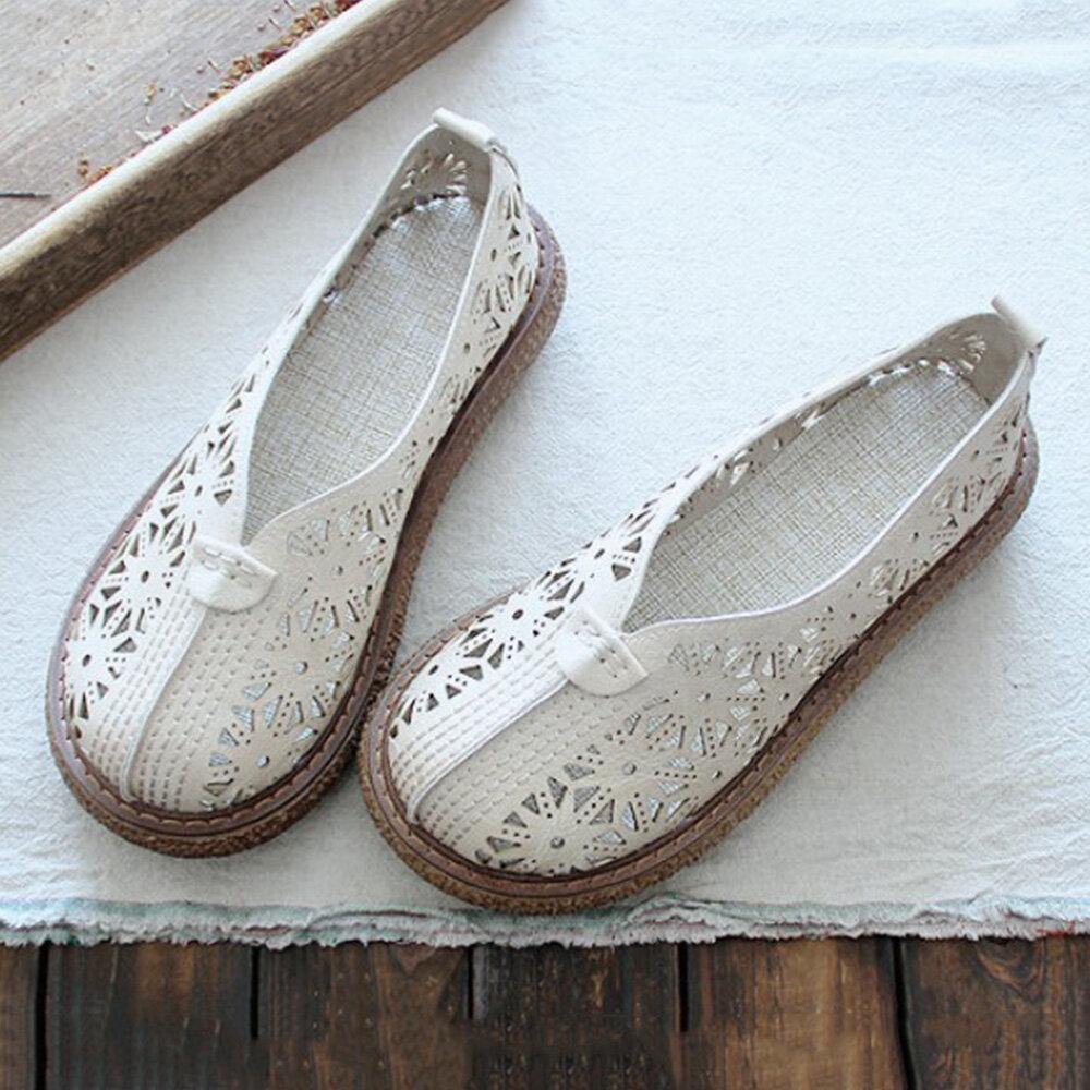 Women Retro Hollow out Round Toe Comfortable Casual Loafers - Trendha