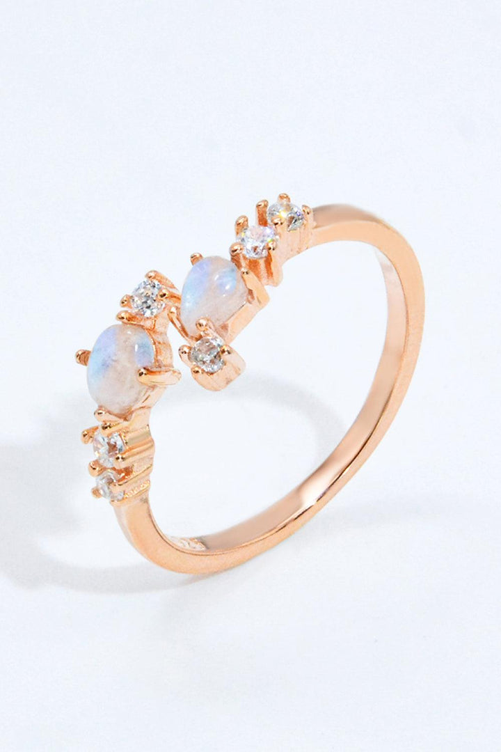 Natural Moonstone and Zircon Open Ring - Trendha