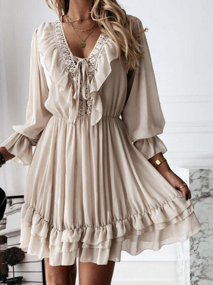 Solid Pleating Leisure Long Sleeve Casual Dress For Women - Trendha