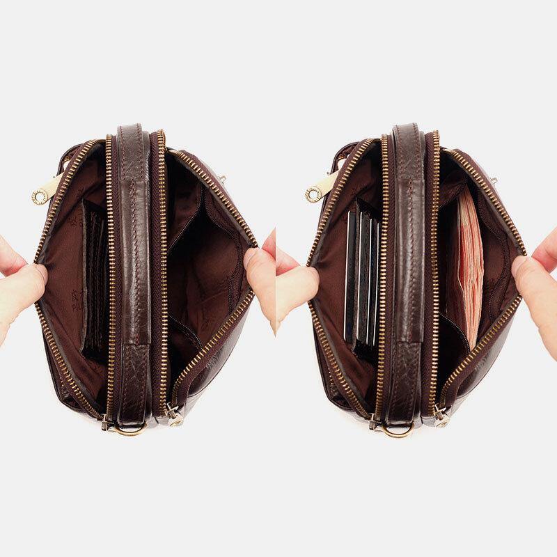 Men Genuine Leather Multifunction Multi-carry 4 Card Slots Crossbody Bag Waist Bag - Trendha