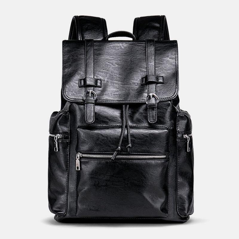 Men Faux Leather Large Capacity Business Casual 14 Inch Laptop Bag Travel Bag School Backpack - Trendha