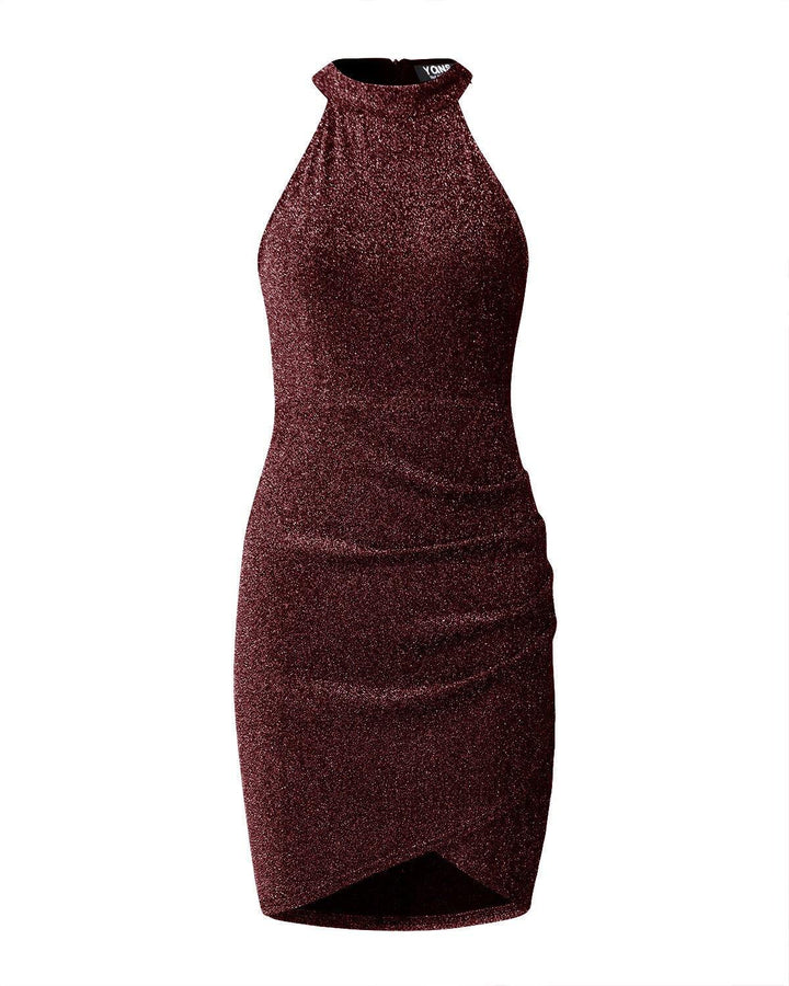 Women Solid Color Halter Back Zipper Bodycon Mini Dress - Trendha