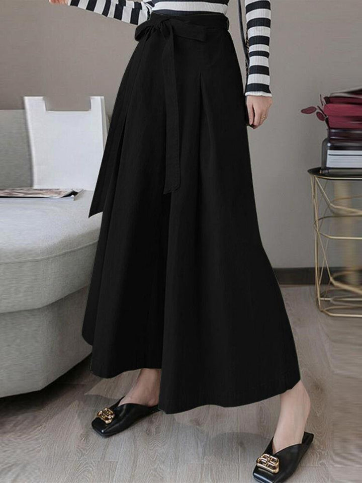 Women Solid Color Tie Front Casual Wide Leg Pants With Pocket - Trendha