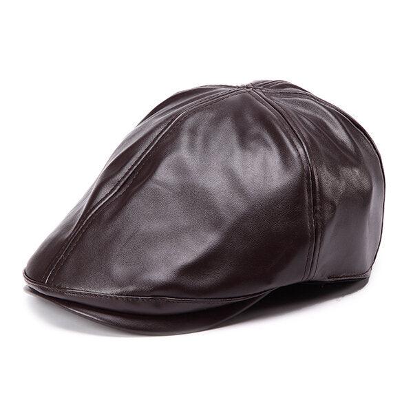 Men Women Artificial Leather Ear Protection Warm Beret Cap Flat Hat Ivy Hat - Trendha