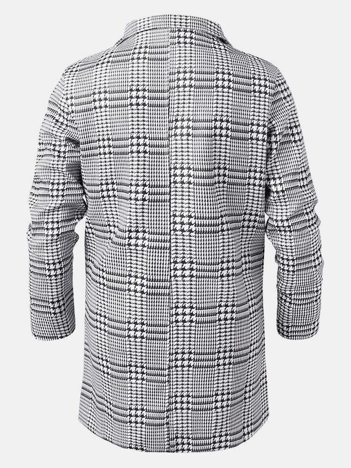 Mens Houndstooth Lapel Single-Breasted Mid-Length Trench Coats - Trendha