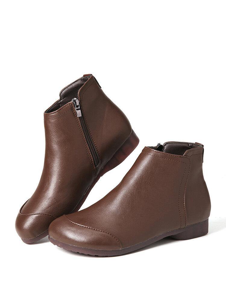 Plus Size Women Casual Solid Wide Fit Side Zipper Flat Ankle Boots - Trendha