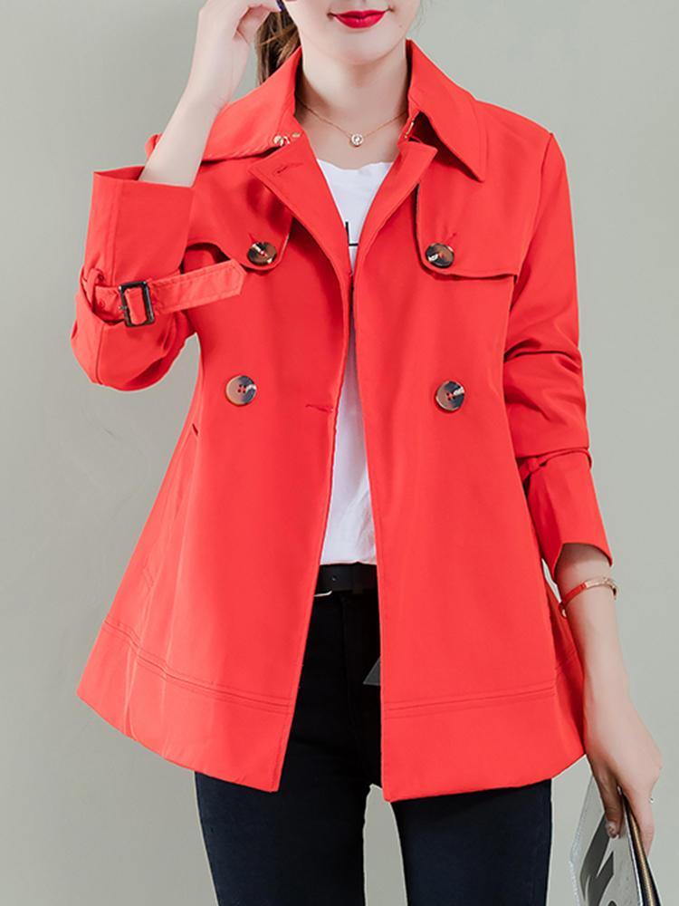 Button Solid Color Long Sleeve Lapel Casual Jacket Coats - Trendha