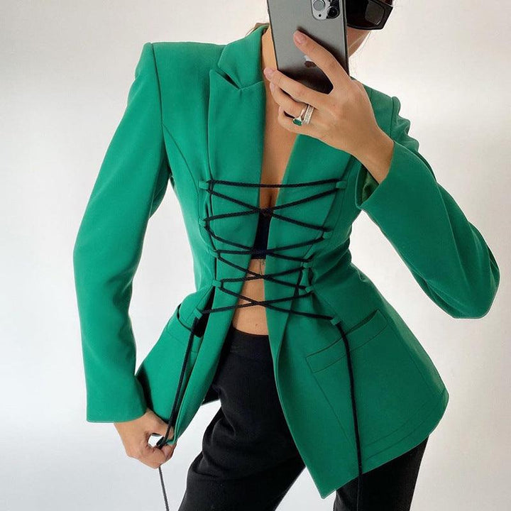 Women's Long-sleeved Tie-up Mid-length Suit - Trendha