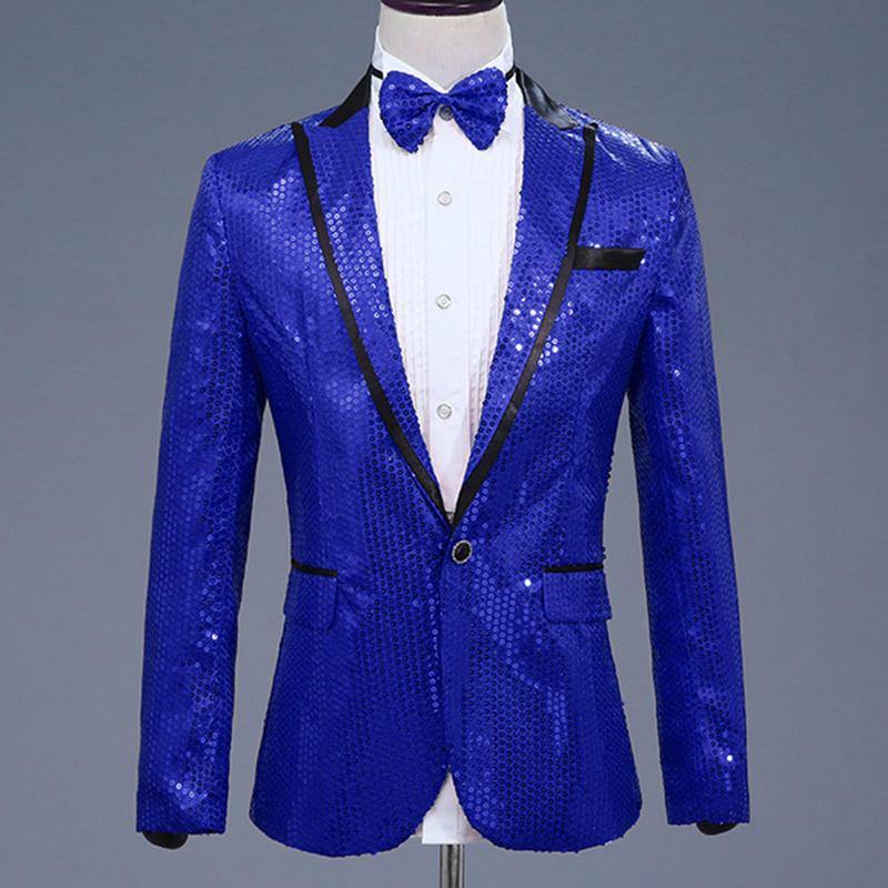 Men V-neck Blazer Coat Shiny Sliver Sequin Blazer Slim Men Blazers Party Show Jacket - Trendha