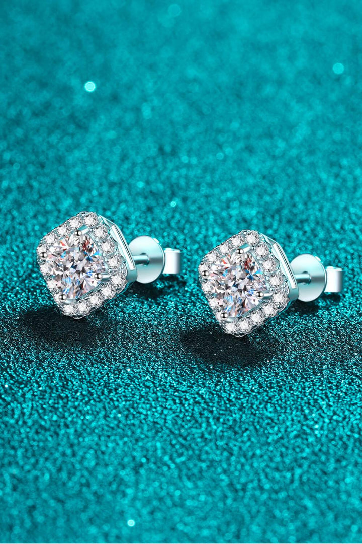925 Sterling Silver Inlaid 2 Carat Moissanite Square Stud Earrings - Trendha