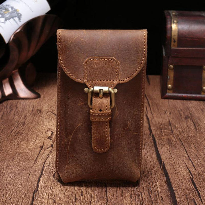 Men Genuine Leather Waterproof Vintage Casual 5.8 Inch Phone Bag Cowhide Waist Bag With Hook - Trendha