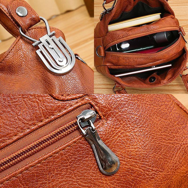 Women Faux Leather Retro Business Shopping All-match Large Capacity Multi-carry Handbag Tote Crossbody Bag - Trendha