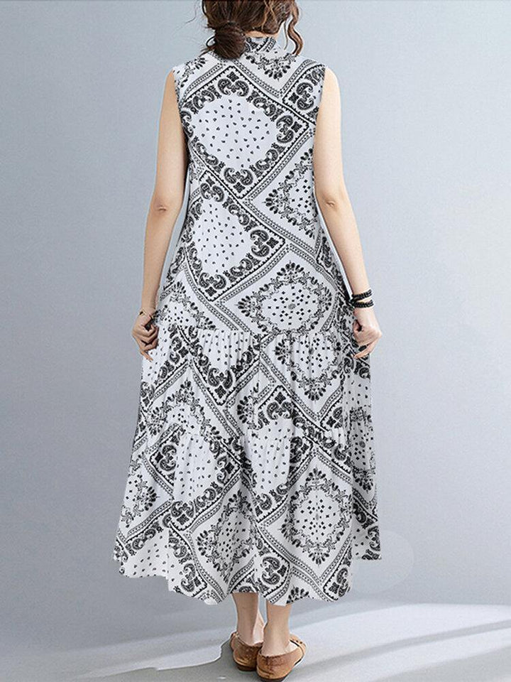 100% Rayon Spliced Geometric Printing Dress For Women - Trendha