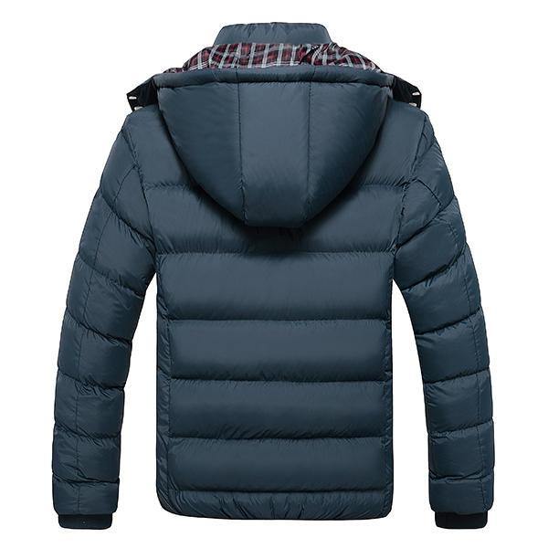 Mens Thick Solid Color Winter Hooded Deatchable Coat Slim Warm Jacket - Trendha