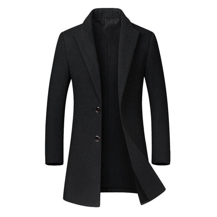 Mens Business Casual Woolen Trench Coat Mid-long Single Breasted Slim Fit Coat - Trendha