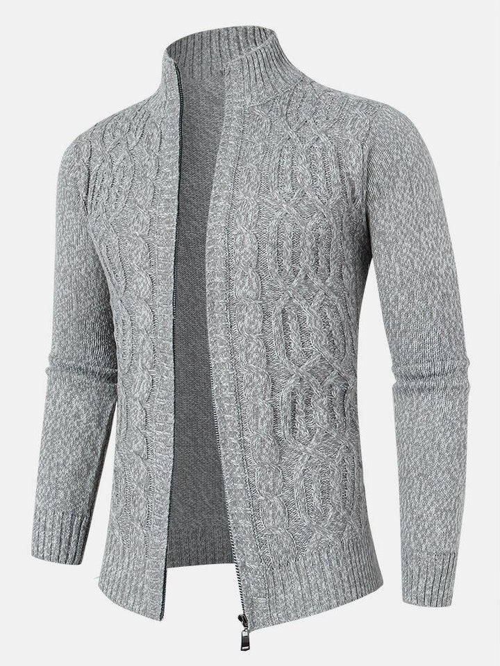 Mens Cable Knitted Zipper Long Sleeve Sweater Cardigans - Trendha