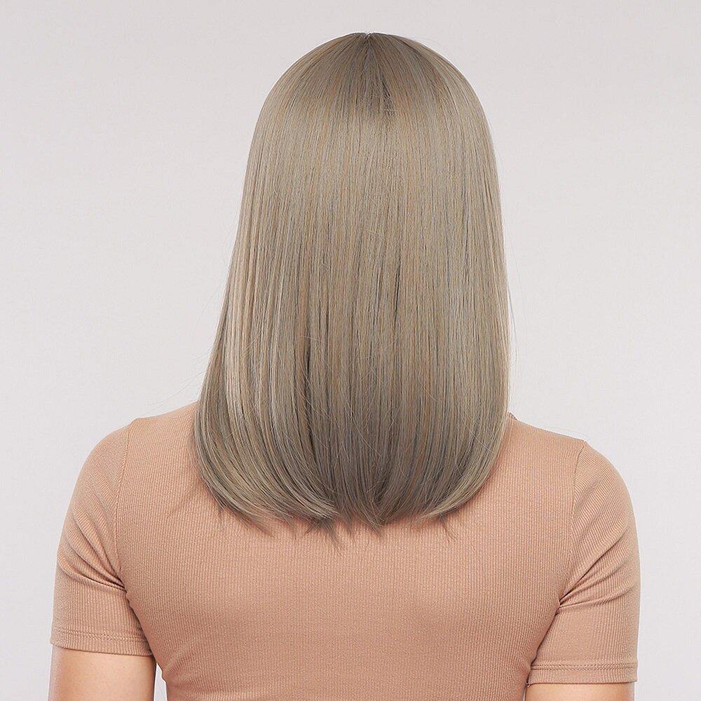 18 Inch Gray Mixed Color Medium-Length Straight Hair Soft Natural Full Head Cover Wig - Trendha