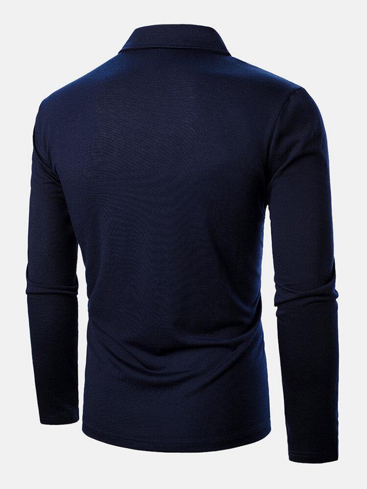 Mens Patchwork V-Shaped Button Lapel Long Sleeve Golf Shirts - Trendha