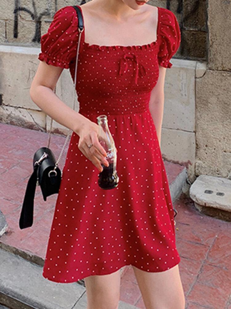 Puff Sleeve Floral Leisure Summer Holiday Dress For Women - Trendha