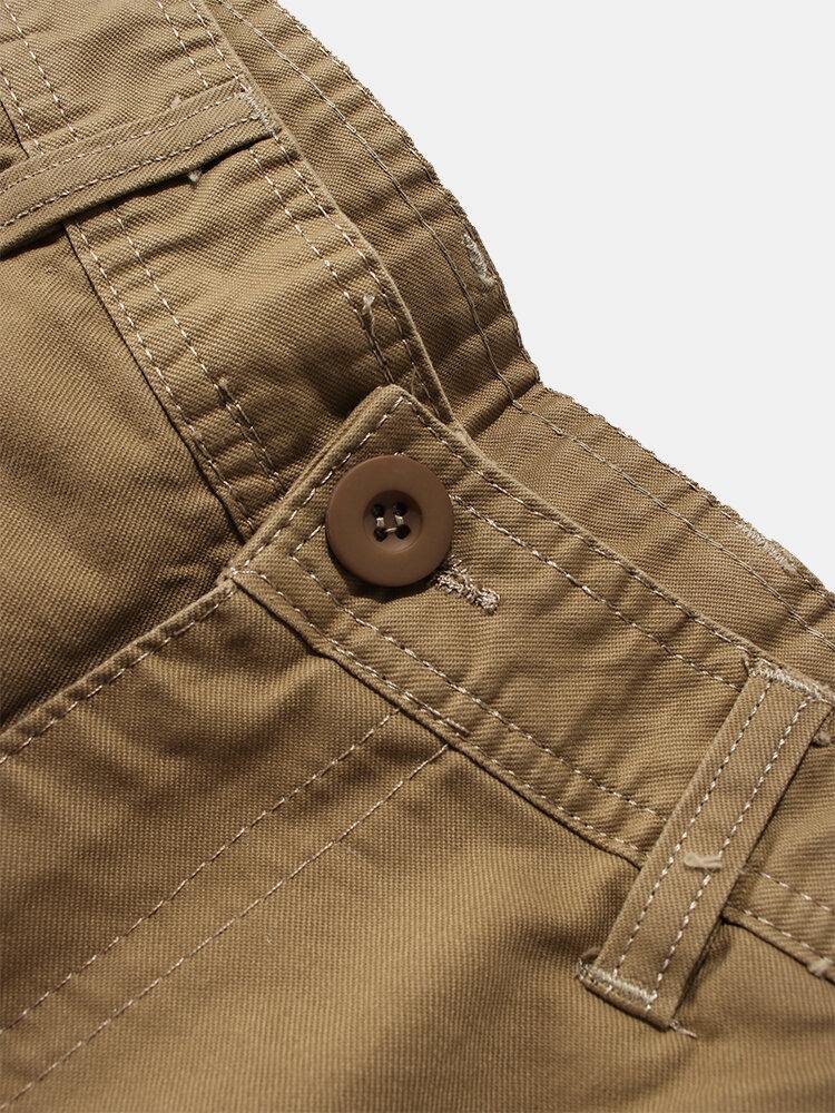 Mens 100% Cotton Multi Pockets Button Zipper Cargo Pants - Trendha