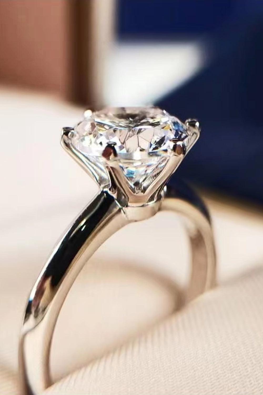 925 Sterling Silver 3 Carat Moissanite 6-Prong Ring - Trendha