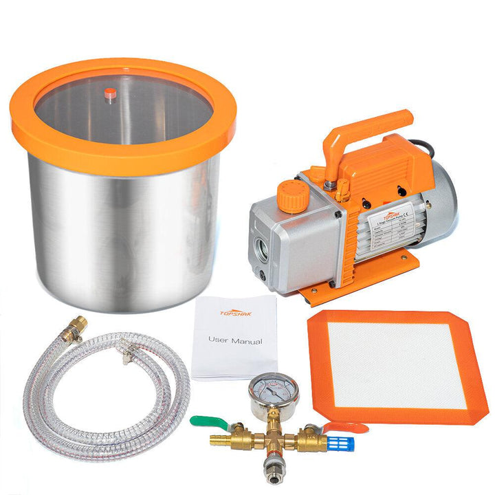 Topshak TS-VP1 Vacuum Pump With 2 Gallon Vacuum Chamber and 1/4 HP 220V 2.5 CFM/110V 3.0 CFM Air Conditioner Refrigerant Air Tool Pump Kit Used for Degassing Urethane Silicone Resin Epoxy Resin Essential Oils - Trendha
