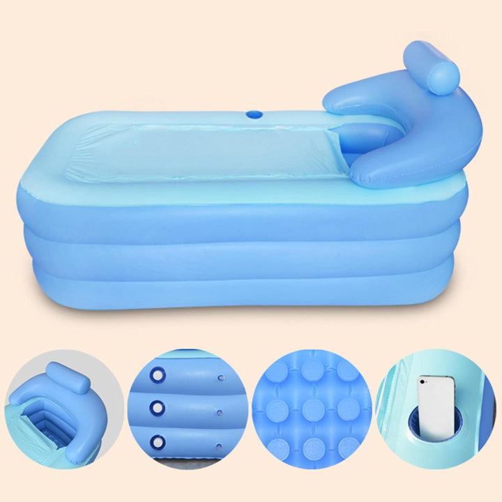Foldable Inflatable Bathtub 160x84x64cm PVC Adult Bath Tub with Air Pump - Trendha
