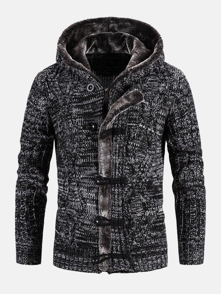 Mens Vintage Cable Knitted Thick Hooded Sweater Cardigans - Trendha