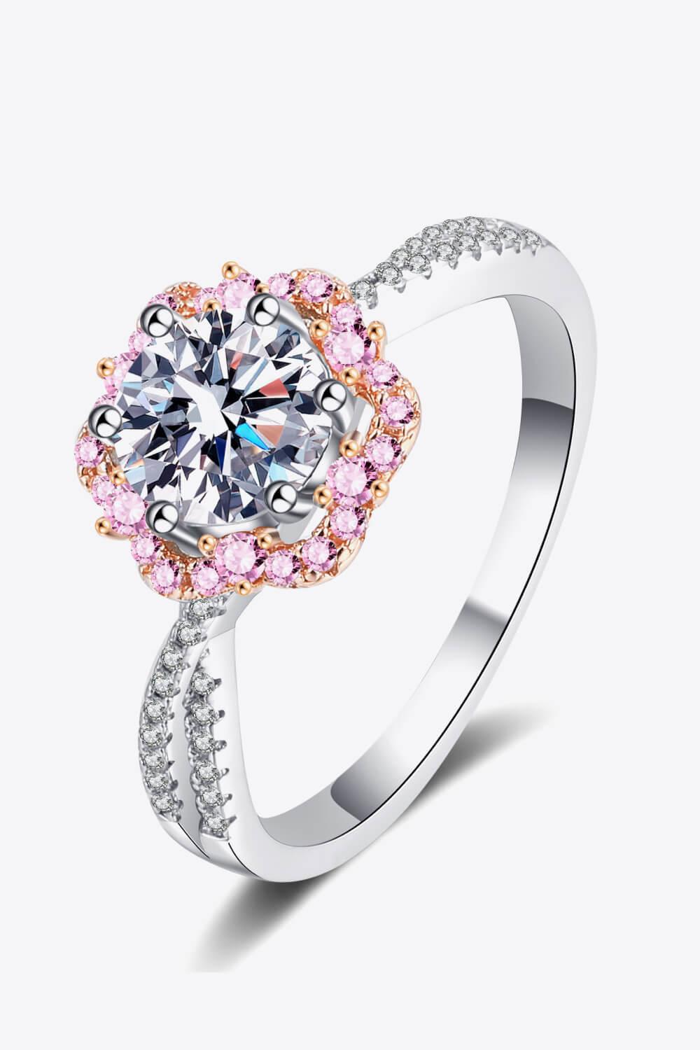 1 Carat Moissanite Flower-Shaped Crisscross Ring - Trendha