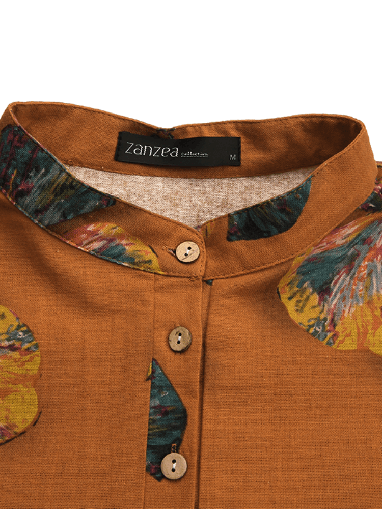 Women Cotton Button Vintage Print High-Low Hem Retro Shirt Dress - Trendha