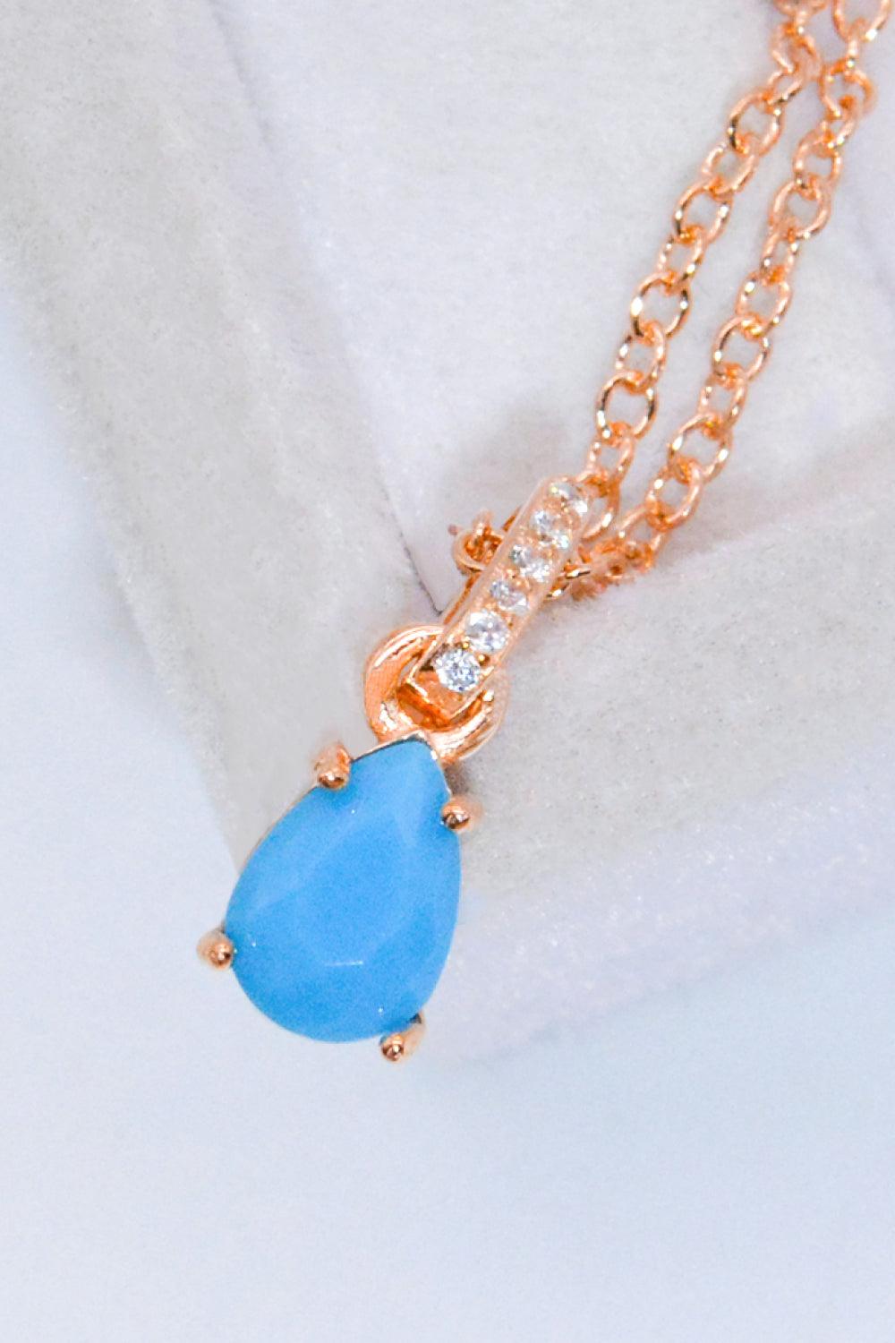 Teardrop Turquoise 4-Prong Pendant Necklace - Trendha