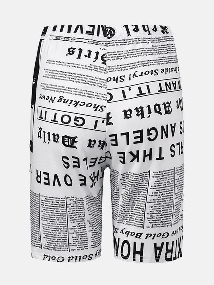 Casual Newspaper Print High Waist Shorts Sport Leggings For Women - Trendha