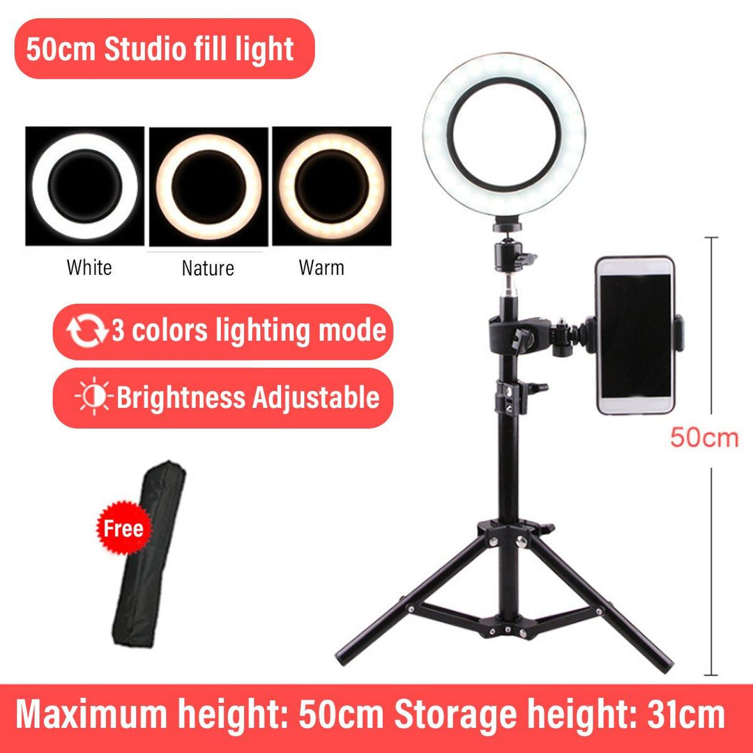 26cm 2700k-6500k Dimmable USB LED Ring Light with 50cm 160cm 210cm Tripod Phone Holder for Youtube Video Makeup Selfie - Trendha