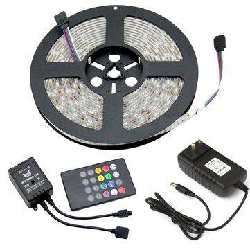 5M DC12V RGB Waterproof Indoor Outdoor Music LED Strip Light + 20 Keys Remote Control + Power Adapter - Trendha