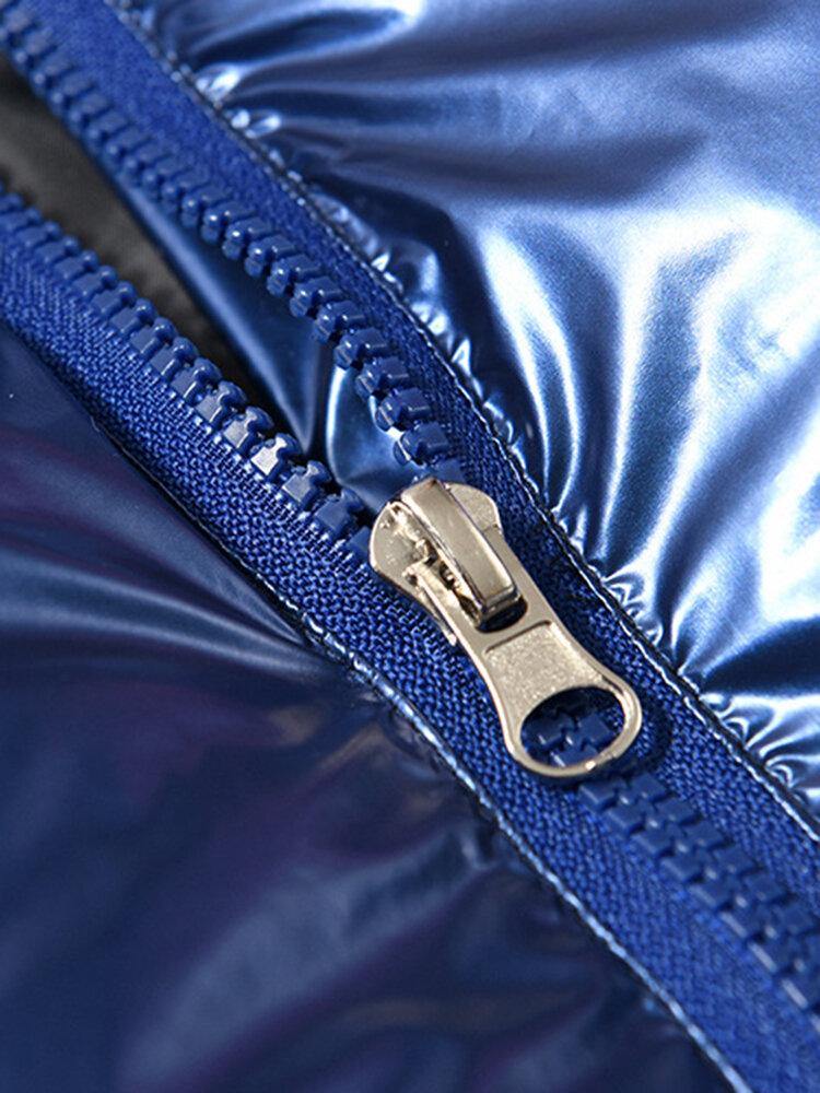 Mens Reflective Stand Collar Zipper Pocket Long Sleeve Cozy Down Jacket - Trendha
