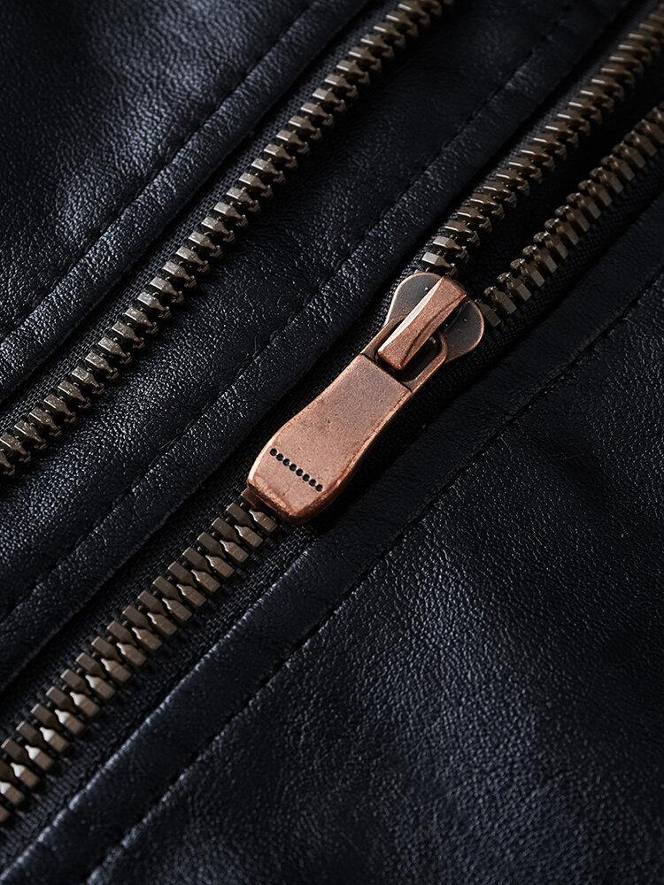Mens Pocket Lapel Zip-Up Sashes PU Leather Jackets - Trendha