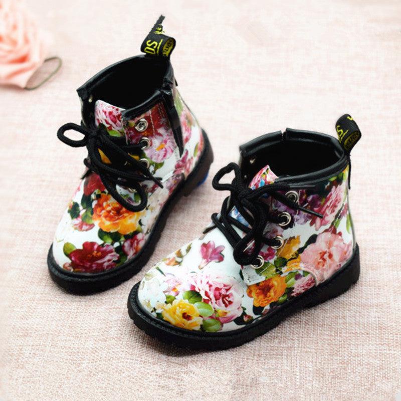 Flower Patterned Leather Boots for Girls - Trendha