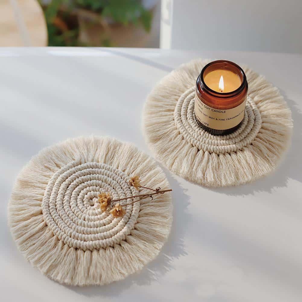 Boho Macrame Coaster in White Color - Trendha