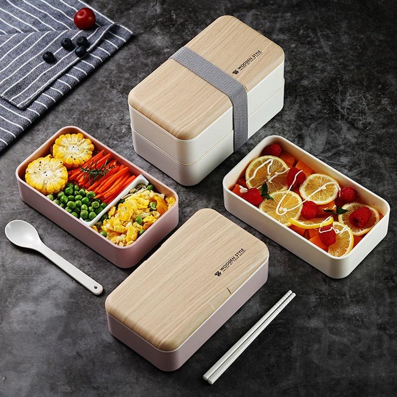 BPA Free Double Layer Lunch Box with Spoon/Chopsticks
