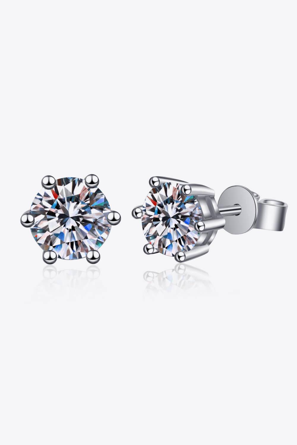 925 Sterling Silver 6-Prong 2 Carat Moissanite Stud Earrings - Trendha