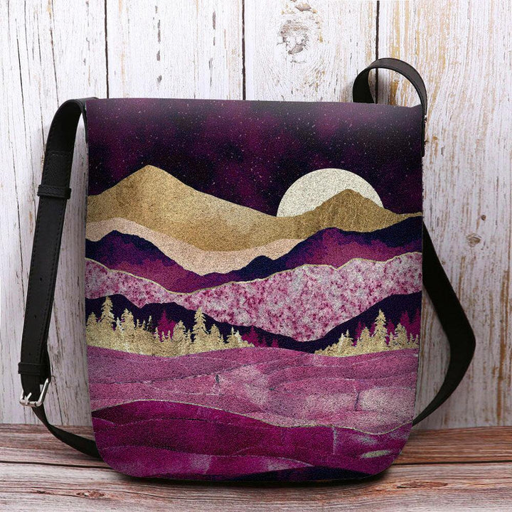 Women Felt Mountain Treetop Landscape Print Bag Crossbody Bag Shoulder Bag - Trendha