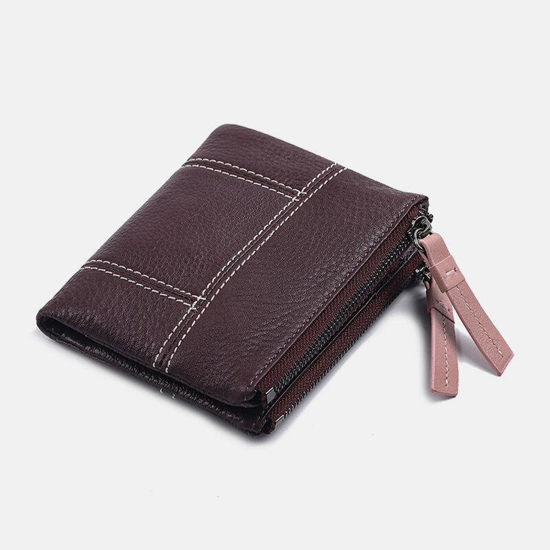 Women Genuine Leather Bifold Hasp Zipper Short Multi-Card Slots Coin Purse Money Clip Wallet - Trendha