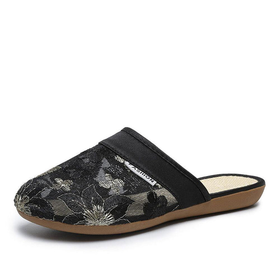 Women Floral Flower Pattern Hollow Out Comfy Closed Toe Casual Flat Slipper - Trendha